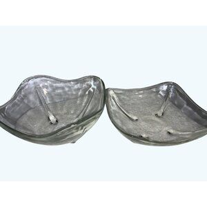 Clear Glass Bowls With Sculpted Wave Design and Textured Base Set of 2